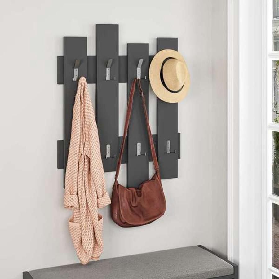 Hocus Picus Wandkapstok met 8 Haken – Wandgemonteerd Kleerhangerrek voor Hal Slaapkamer & Kantoor – Onzichtbaar Bevestigingssysteem – 81 x 64 cm – Antracietgrijs