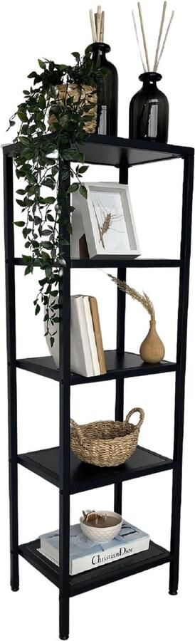 Pochon Opbergkast Teodora Zwart 30x40x125 Boekenkast Ladderkast Vakkenkast Kast Opbergkast