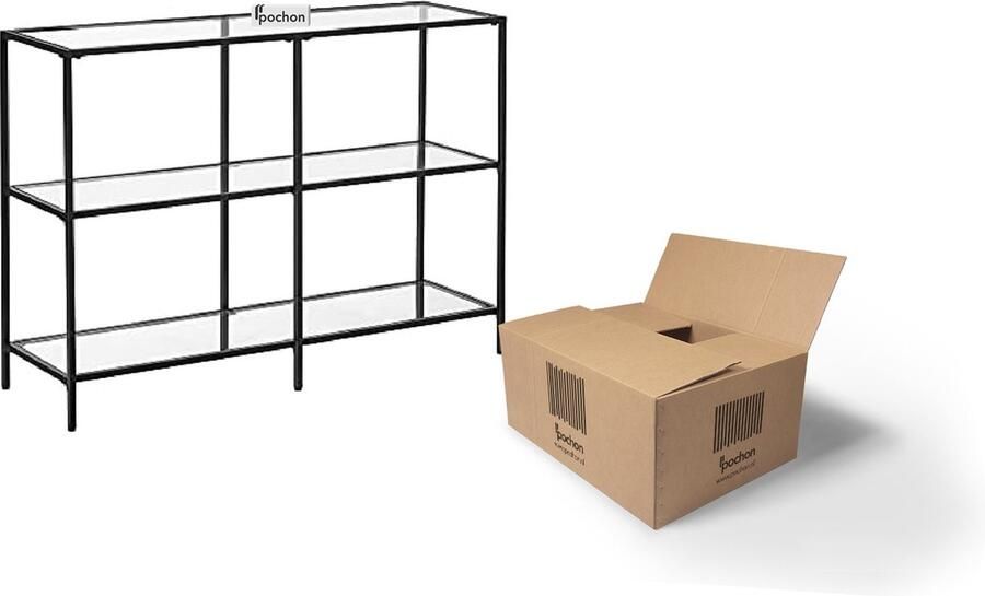 Pochon Industriële Glazenkast Gallery6 Zwart 30x120x73 Boekenkast Ladderkast Vakkenkast Kast Opbergkast