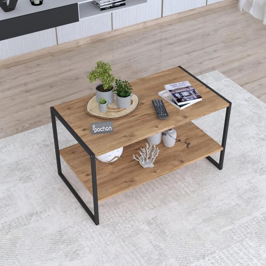 Pochon Home Open Salontafel Pijnboom Rechthoek Bijzettafel 90x50x50 Salontafel Industrieel Bijzettafel Rechthoek