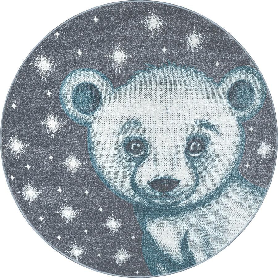 Pochon Tapijt Bambi Blauw 120x120x1 Vloerkleed Beer Laagpolige Vloerkleed Kortpolige Vloerkleed voor Kinderkamer Speelkleed Ronde Vloerkleed Ronde Tapijt