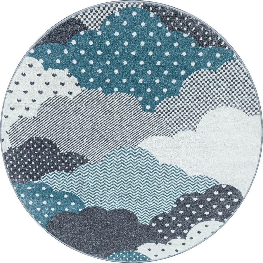 Pochon Tapijt Bambi Blauw 160x160x1 Vloerkleed Wolken Laagpolige Vloerkleed Kortpolige Vloerkleed voor Kinderkamer Speelkleed Ronde Vloerkleed Ronde Tapijt - Foto 2