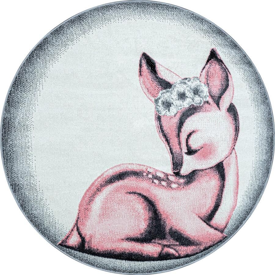 Pochon Tapijt Bambi Roze 160x160x1 Vloerkleed Wolken Laagpolige Vloerkleed Kortpolige Vloerkleed voor Kinderkamer Speelkleed Ronde Vloerkleed Ronde Tapijt