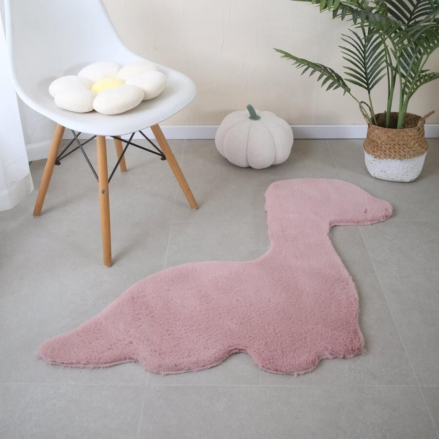 Pochon Tapijt Caty Roze 100x80x2 5 Vloerkleed Dinosaurus Hoogpolige Vloerkleed voor Kinderkamer Speelkleed