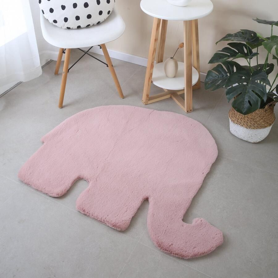 Pochon Tapijt Caty Roze 100x80x2 5 Vloerkleed Olifant Hoogpolige Vloerkleed voor Kinderkamer Speelkleed