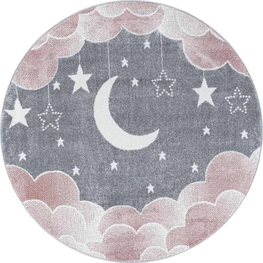 Pochon Tapijt Funny Roze 120x120x1 1 Vloerkleed Maan en Sterren Hoogpolige Vloerkleed voor Kinderkamer Speelkleed Ronde Vloerkleed Ronde Tapijt