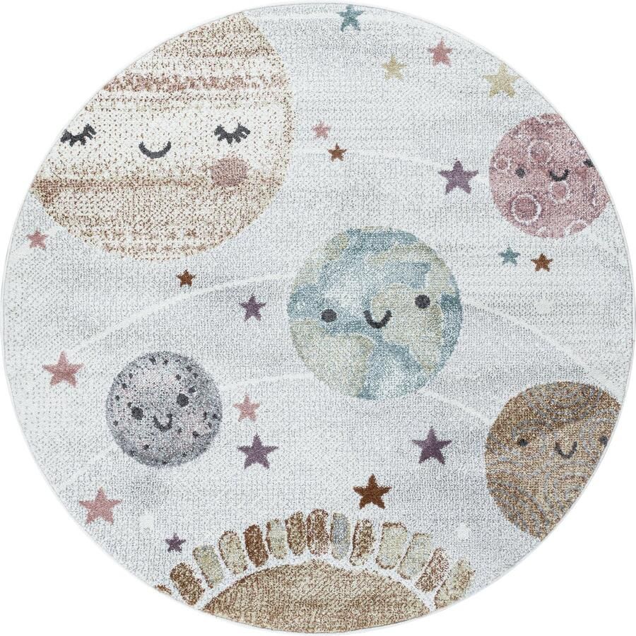 Pochon Tapijt Funny Wit 160x160x1 1 Vloerkleed Ruimte Hoogpolige Vloerkleed voor Kinderkamer Speelkleed Ronde Vloerkleed Ronde Tapijt