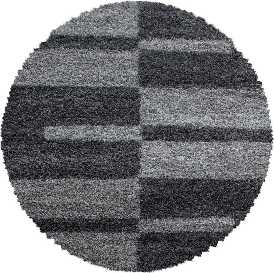 Pochon Tapijt Gala Grijs 80x80x3 Vloerkleed Geruit Hoogpolige Vloerkleed Ronde Vloerkleed Ronde Tapijt