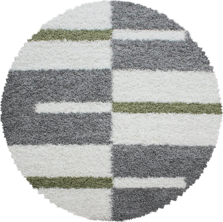 Pochon Tapijt Gala Groen 200x200x3 Vloerkleed Geruit Hoogpolige Vloerkleed Ronde Vloerkleed Ronde Tapijt
