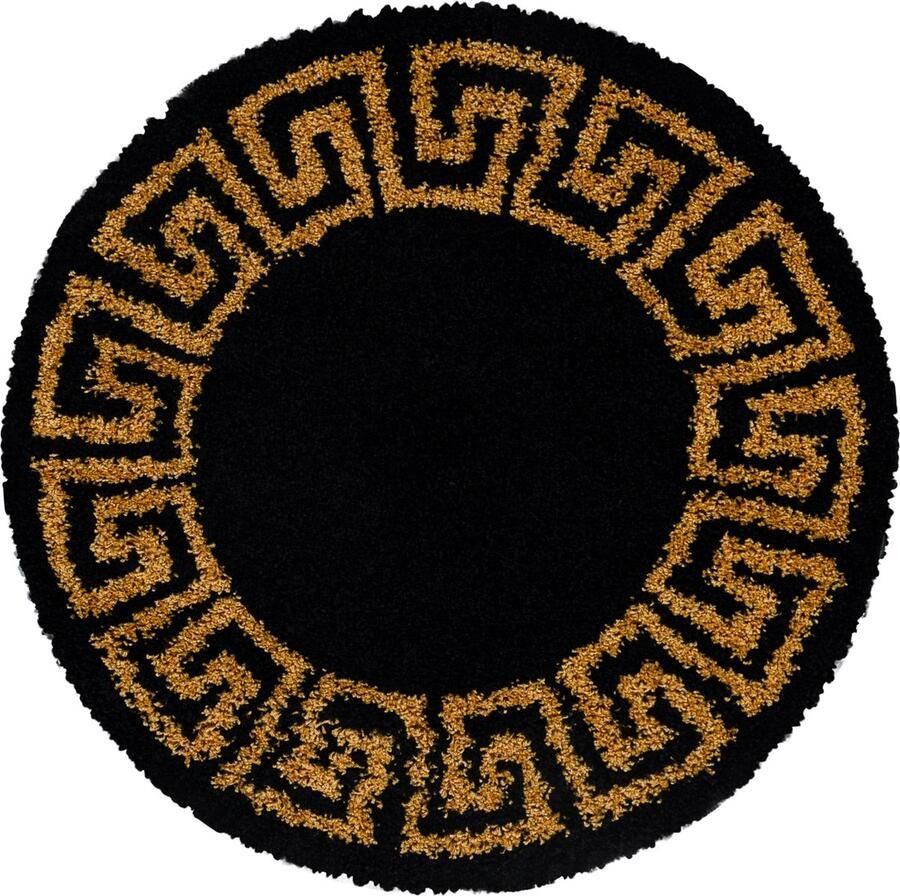 Pochon Tapijt Hera Goud 120x120x3 Vloerkleed Meander Hoogpolige Vloerkleed Ronde Vloerkleed Ronde Tapijt