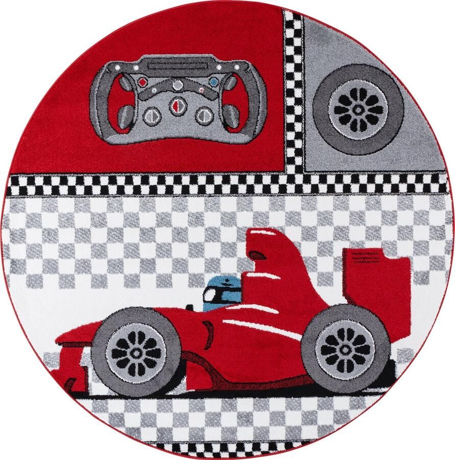 Pochon Tapijt Kids Rood 160x160x1 1 Vloerkleed Race Auto Hoogpolige Vloerkleed voor Kinderkamer Speelkleed Ronde Vloerkleed Ronde Tapijt