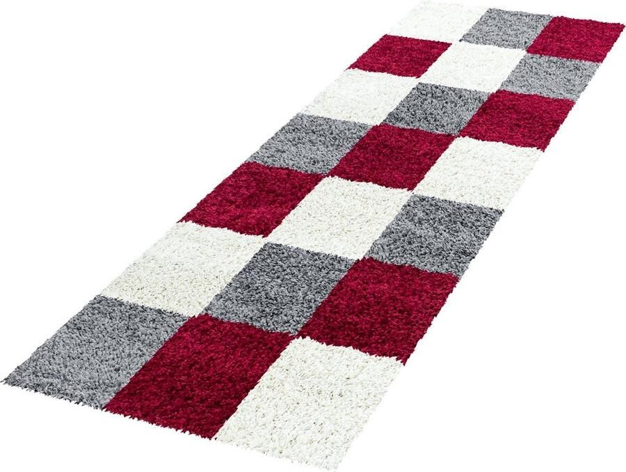 Pochon Tapijt Life Rood 250x80x3 Vloerkleed Geruit Hoogpolige Vloerkleed Rechthoekige Tapijt Rechthoekige Vloerkleed