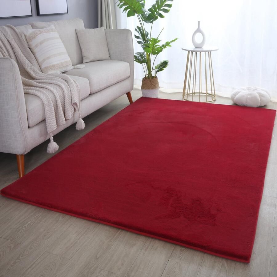 Pochon Tapijt Pouffy Rood 230x160x2 Vloerkleed Effen Hoogpolige Vloerkleed Rechthoekige Tapijt Rechthoekige Vloerkleed