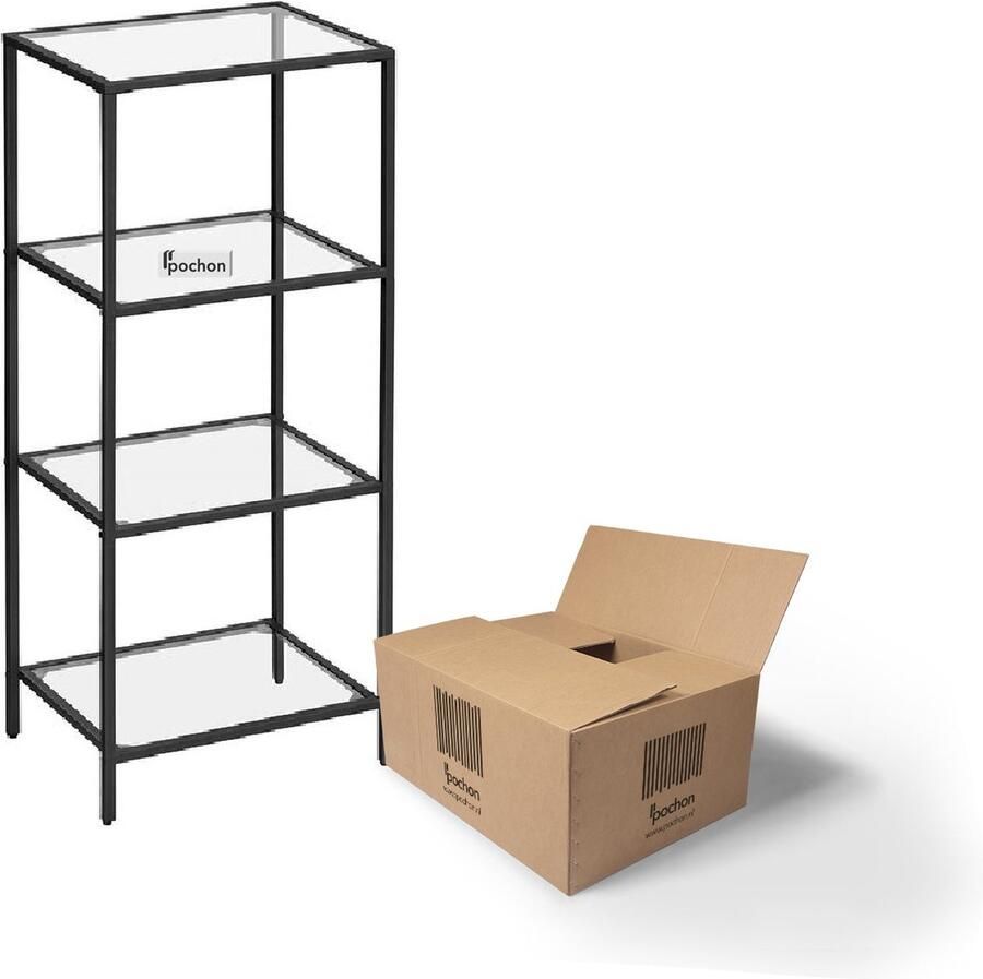 Pochon Industriële Glazenkast Gallery4 Zwart 30x40x95 Boekenkast Ladderkast Vakkenkast Kast Opbergkast