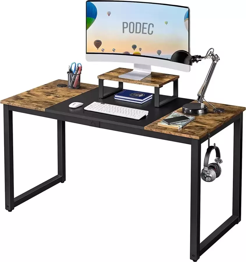 Podec Bureau Industrieel Computertafel Laptoptafel Computerbureau Bureautafel Met monitorstandaard en Koptelefoonhouder