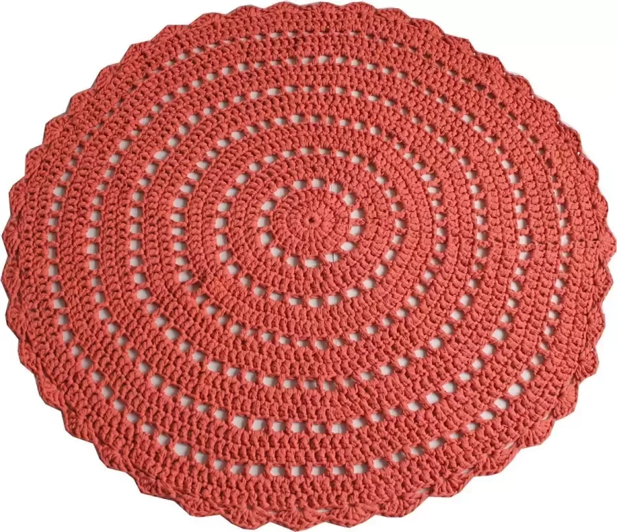Poefenzo Gehaakt Vloerkleed Koraal Rood Katoen 120 centimeter