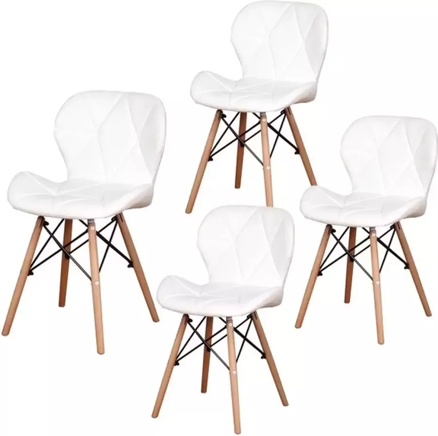 Polaza Eetkamerstoelen 4 Stuks Set van 4 Hout Leren Bekleding – Stoelen Set Luxe Eetkamerstoelen – Eetkamerstoel Wit