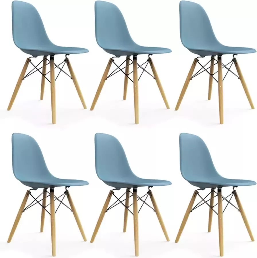 Polaza Eetkamerstoelen set van 6 – 6 Stuks Eetkamerstoel – Eetkamerstoelen – Eetkamerstoel Kunststof Hout Blauw