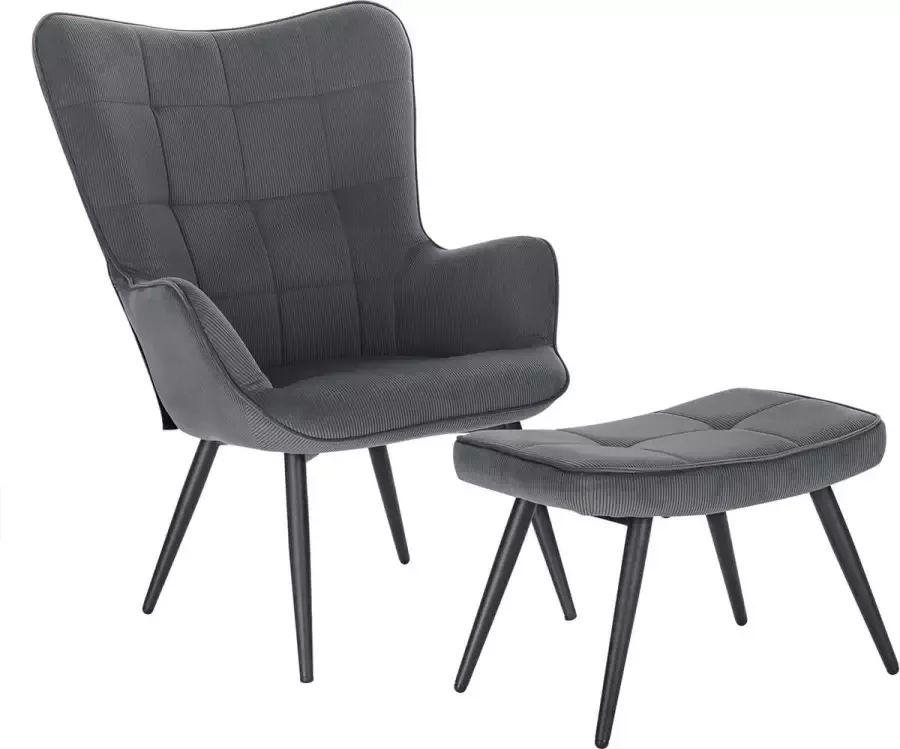 Polaza Home Polaza Stoel Met Voetensteun Fauteuil Lounge Chair Lounge Stoel hoge rugleuning en kruk Stoel voor kantoor Donker Grijs