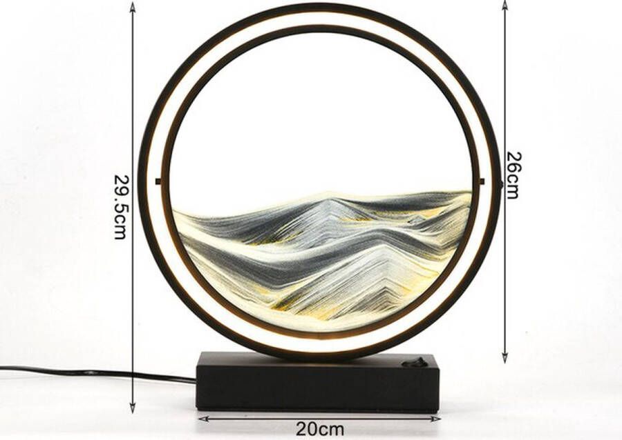 Polaza 3D Zandloper Zandlandschap Moderne Bewegende Zandkunst Kunst & Decoratie Tafellamp 26x29 Centimeter Zwart Wit