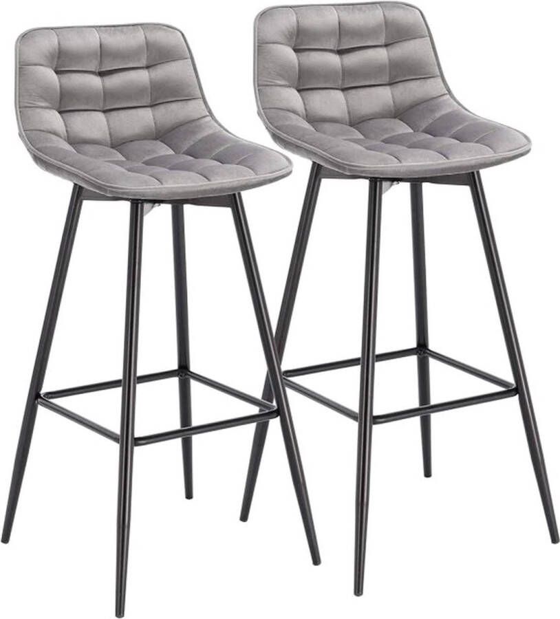 Polaza ️ Barkrukken Set Van 2 Barkruk Fluwelen Barkrukken Met Rugleuning Barkrukken Hoge Bar Krukken Light Grey Licht Grijs Fluweel