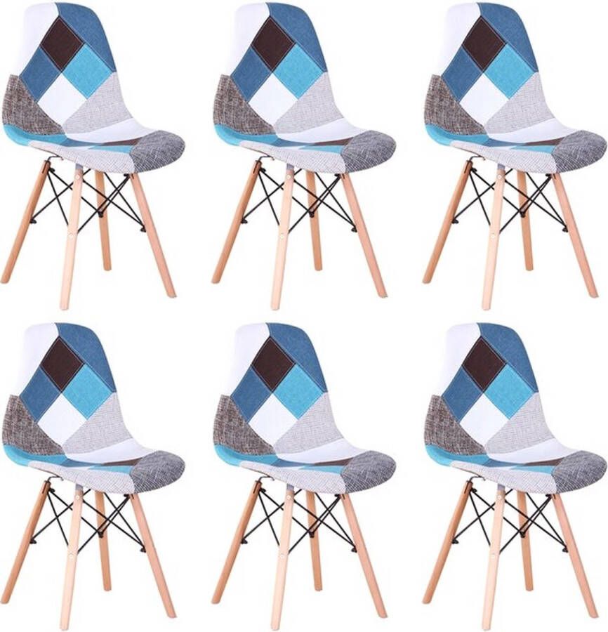 Polaza Eetkamerstoelen Set Van 6 Eetkamerstoel Design Stoel Stoelen Voor Eetkamer Stof Houten Poten 6 Stuks Blauw Grijs