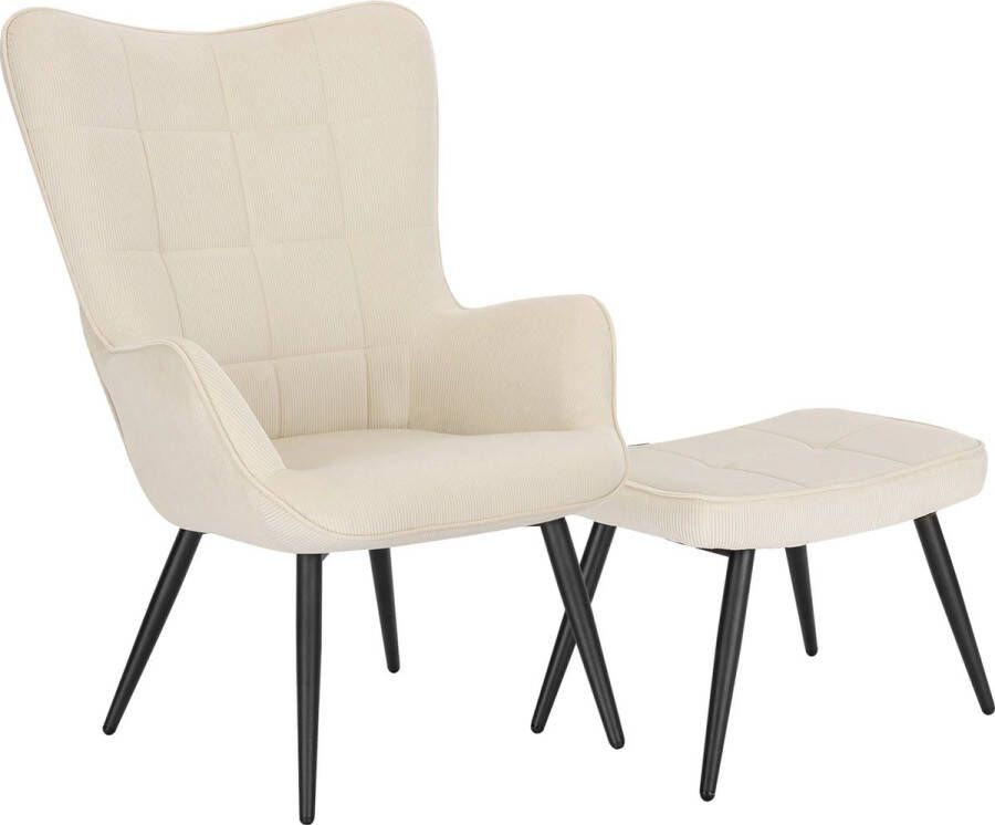 Polaza ️ Fauteuil Met Voetenbank Luxe Stoel Relaxfauteuil Relaxstoel Loungestoel Voetsteun Kruk Armleuning Creme