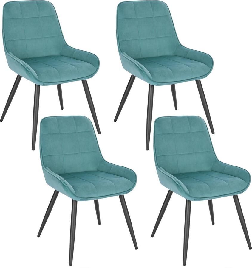 Polaza Mason Eetkamerstoel Ergonomisch Set van 4 Turquoise Velvet Fluweel Industrieel