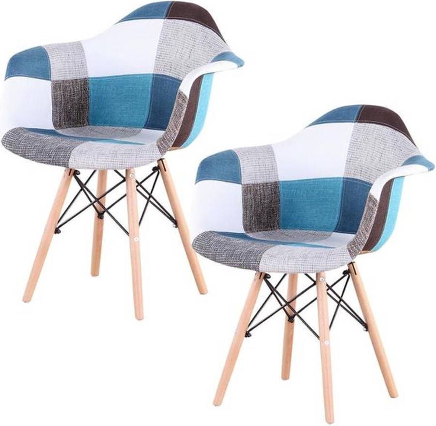 Polaza ️ Moderne Eetkamerstoelen Set Van 2 Stoelen Eetkamerstoel Stoel Houten Poten Met Rugleuning 2 Stuks Blauw & Grijs