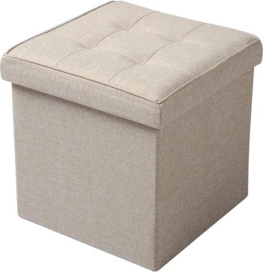 Polaza ️ Poef Met Opbergruimte Opbergpoef Met Deksel Opslag Organizer Kruk Opbergbox 40L Inhoud 37.5x37.5x38cm Beige Linnen