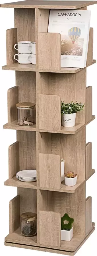 Polaza Roterende Boekenkast Roteert 360 Graden Moderne Boekenrek Open Houten Kast Draaiende Kasten 39x39x128cm Bruin