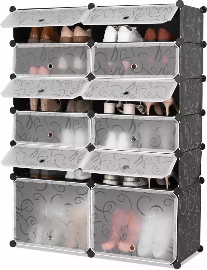 Polaza Schoenenkast XL 91x36x125cm Kast Voor 24 Paar Schoenen Schoenenkasten Schoenenrek Kledingkast Met Kleppen