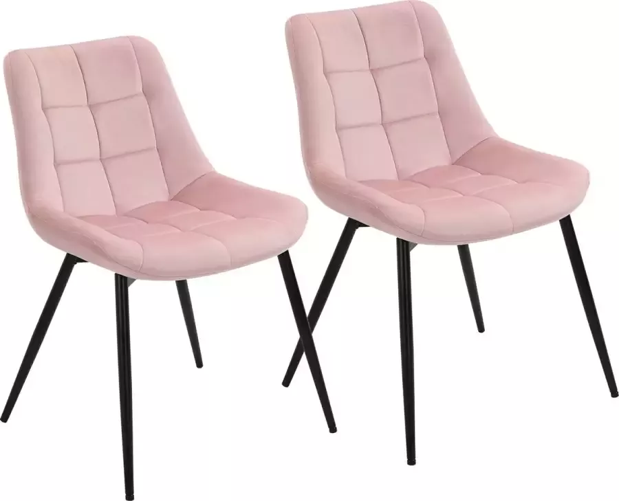 Polaza Velvet Eetkamerstoel Set 2 Stuks Luxe Eetkamerstoelen Design Stoel Fluwelen Stoelen Fluweel Metalen Poten Roze