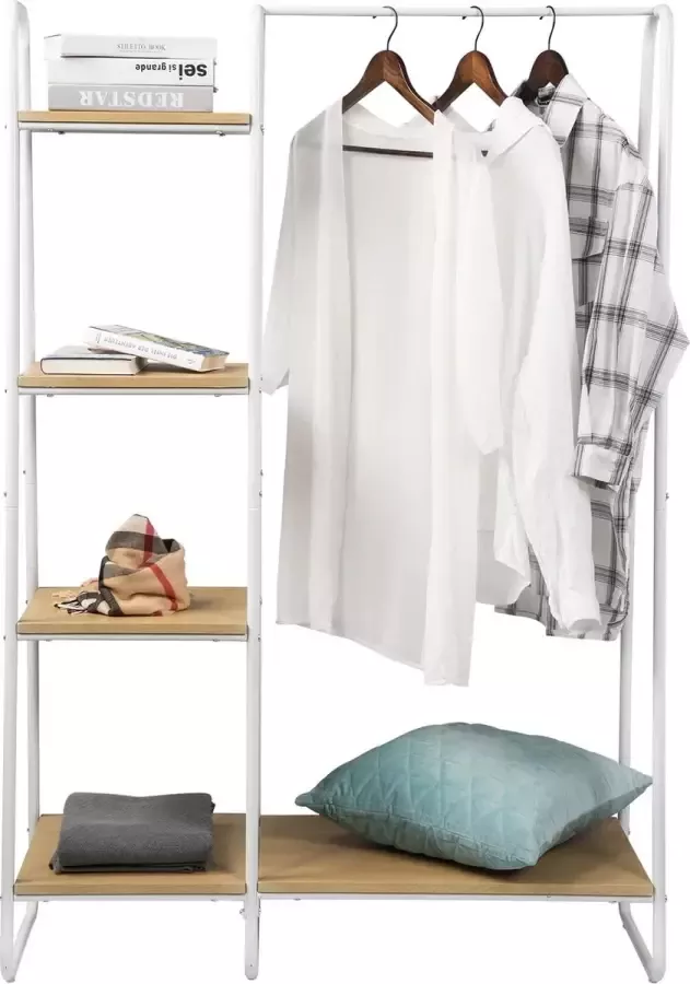 Polaza ️ Kledingrek Kledingkast Kleding Kledingrek Metaal 4 planken 150cm x 39.5 cm x 130 cm WIT