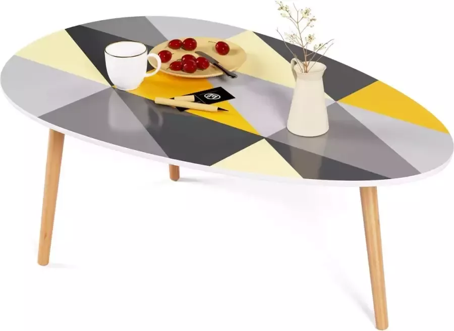 Polaza ️ Kleurrijke Salontafel 98x60x41cm Houten Bijzettafel Koffietafel Tafel Salontafels Modern Ontwerp Hout