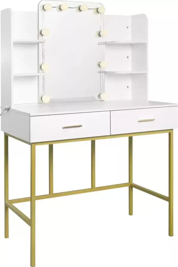 Polaza ️ Luxe Kaptafel Make-up Tafel Make-up Spiegel Tafeltje voor Make-up Spiegel Verlicht Wit goud