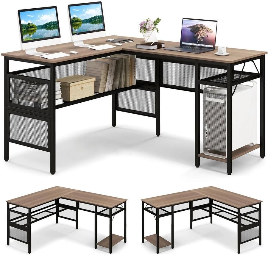 PolderGoods hoekbureau-L-vormig bureau-140 x 120 x 74 cm-omkeerbaar met roosterplanken -computertafel-bureautafel voor thuiskantoor - Foto 2