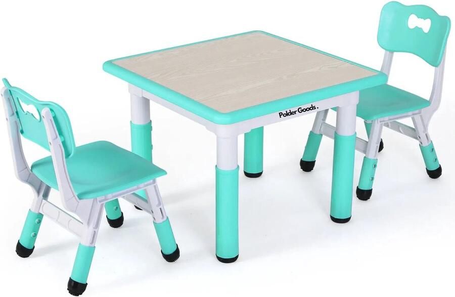 PolderGoods Speeltafel Kindertafel met 2 stoeltjes Peuter Multi-Activiteit Tafelset Set Kindertafel en 2 Stoelen in Hoogte Verstelbaar Turkoois