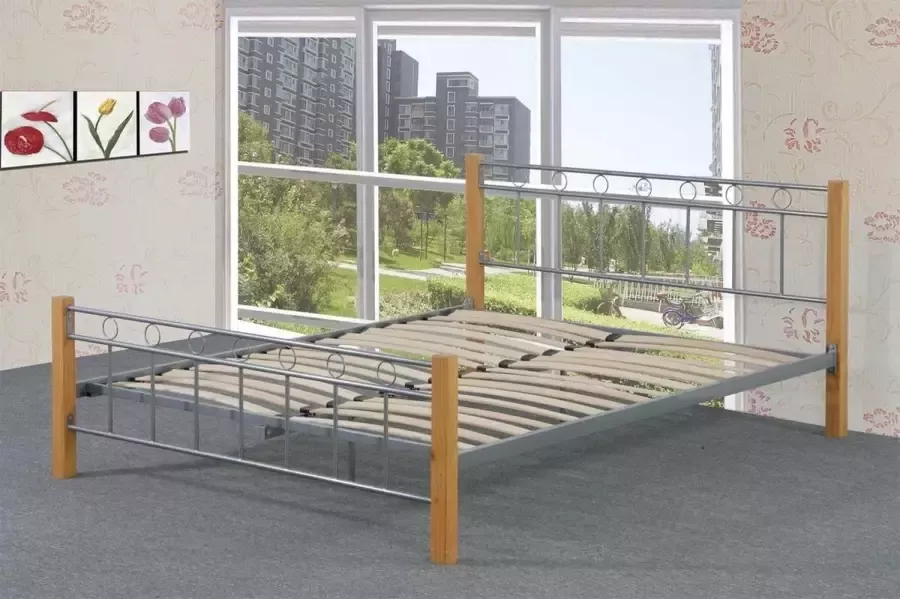 Poldimar EMOB Bed Evelien 140x200 Metalen tweepersoonsbedden Bruin; Zilver MDF; Metaal Metalen tweepersoonsbedden Tweepersoons Normaal bed Op voorraad - Foto 3