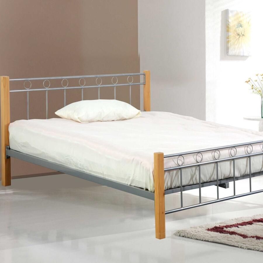 Poldimar EMOB Bed Evelien 140x200 Metalen tweepersoonsbedden Bruin; Zilver MDF; Metaal Metalen tweepersoonsbedden Tweepersoons Normaal bed Op voorraad