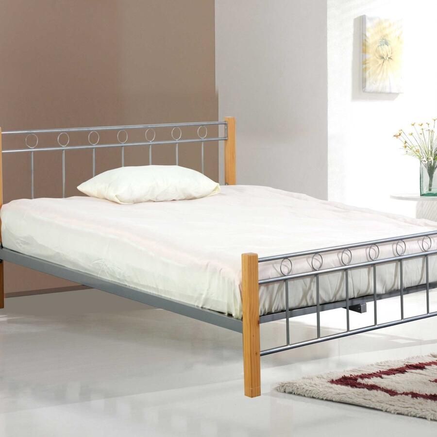 Poldimar EMOB Bed Evelien 160x200 metaal hout decor Metalen tweepersoonsbedden Bruin; Zilver MDF; Metaal Metalen tweepersoonsbedden Tweepersoons Normaal bed Op voorraad