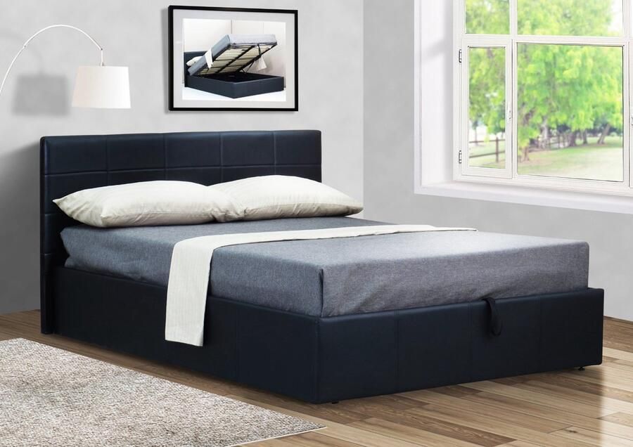 Poldimar EMOB Kofferbed Chance met opbergruimte 160x200 zwart kunstleer Gestoffeerde tweepersoonsbedden Zwart Kunstleer Gestoffeerde tweepersoonsbedden Tweepersoons Normaal bed Op voorraad - Foto 2