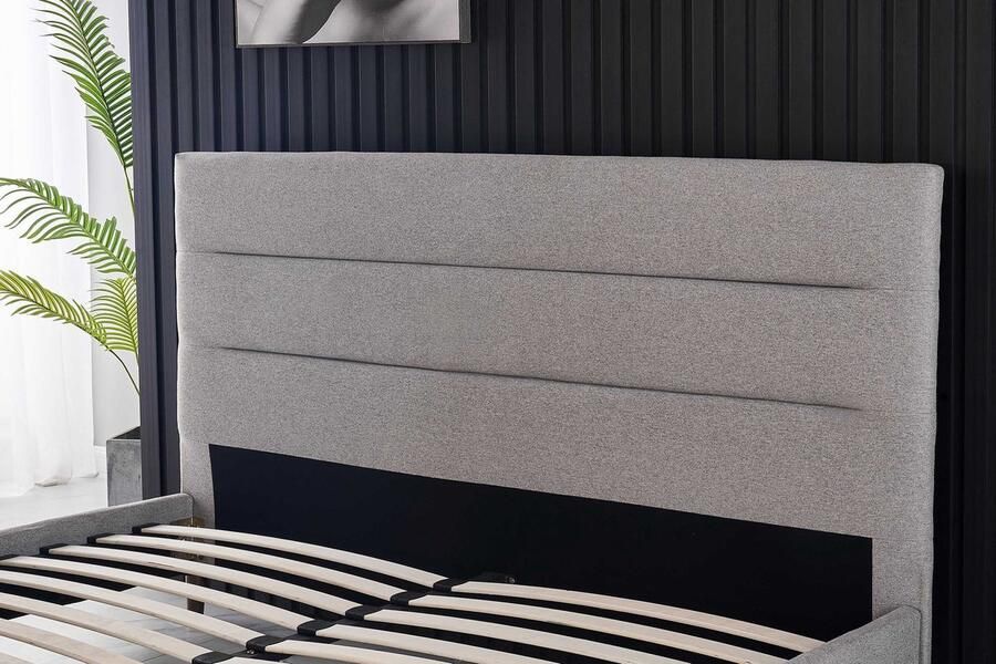 Poldimar EMOB Tweepersoonsbed Zulema 140x200 grijs Gestoffeerde tweepersoonsbedden Grijs Textiel; Polyester Gestoffeerde tweepersoonsbedden Tweepersoons Normaal bed Op voorraad