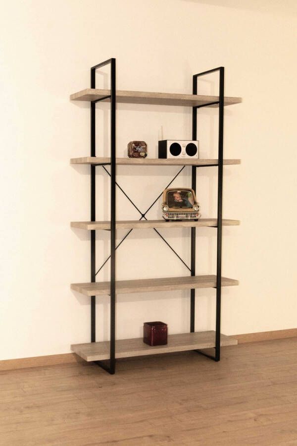 poldimar Rek Shelves 5 legplanken zwart ijzeren frame