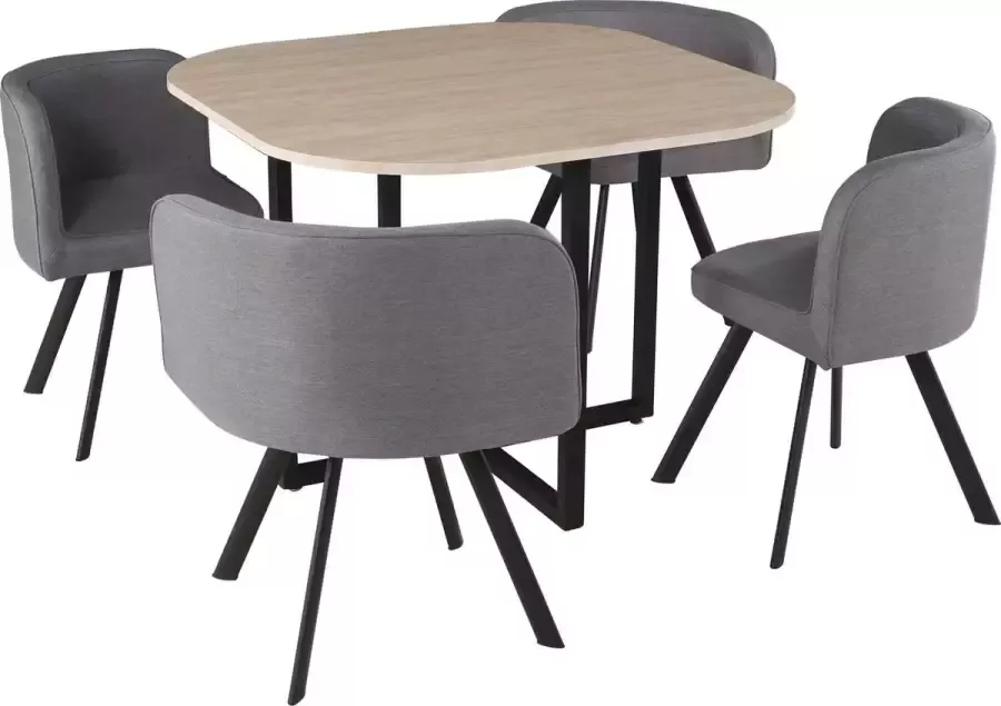 poldimar Tafelset Biaritz 4 stoelen houtdecor grijs