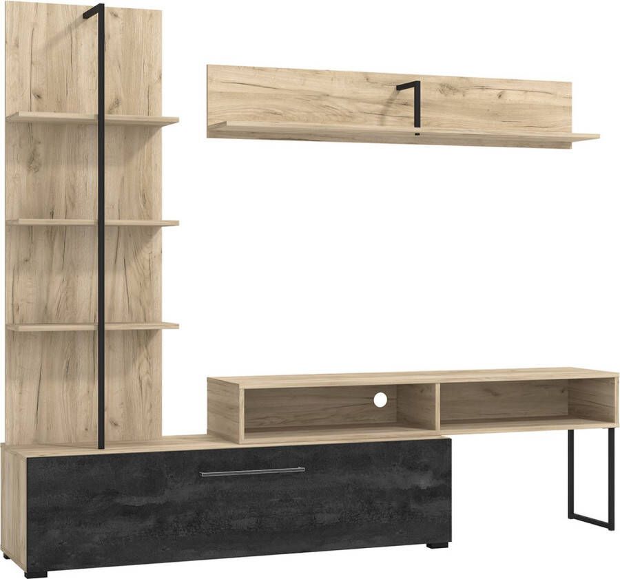 Poldimar TV Meubel Tv-meubel Hoggas 205 1 deur wandrek & wandplank 206cm Bruin; Zwart