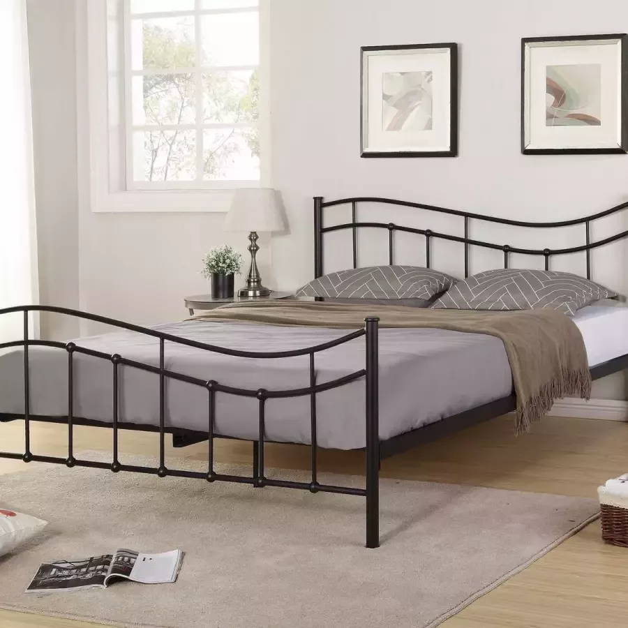 Poldimar EMOB Tweepersoonsbed Odile 160x200 Metalen tweepersoonsbedden Zwart Metaal Metalen tweepersoonsbedden Tweepersoons Normaal bed Op voorraad - Foto 2