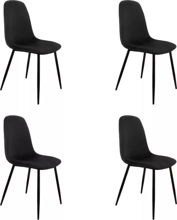 PoleWolf Blossom chair Velvet Zwart Promotion Set van 4