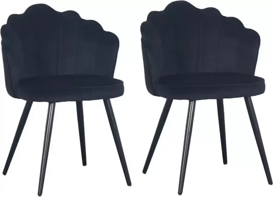PoleWolf Crown Eetkamerstoel Velvet Zwart Set van 2