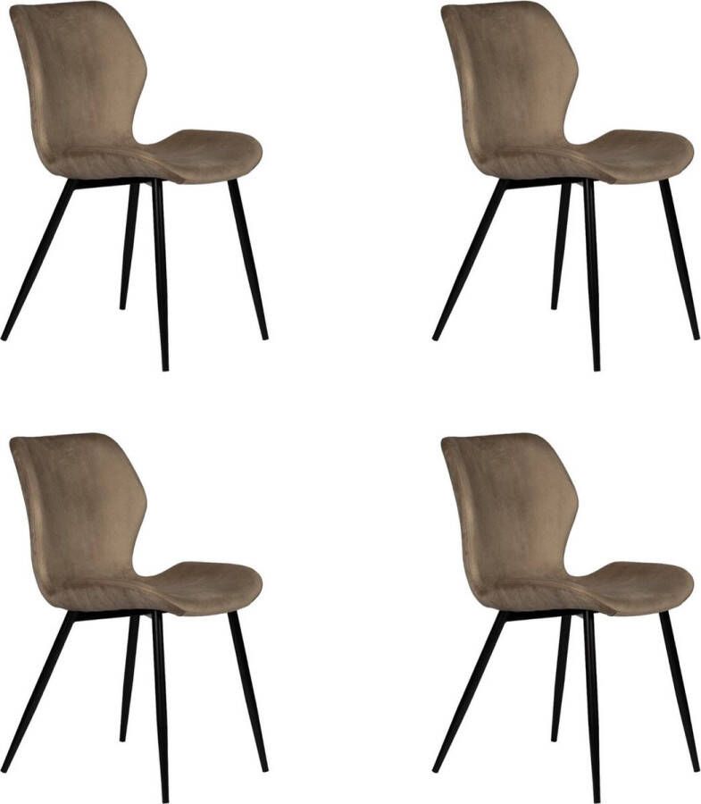 PoleWolf Lupo Eetkamerstoel Velvet Zand Wit Set van 4